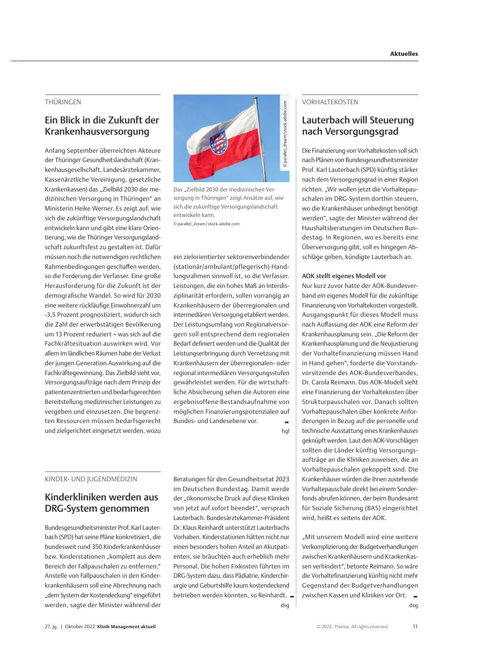 Vorschauseite 1: Vorhaltekosten: Lauterbach will Steuerung nach Versorgungsgrad
