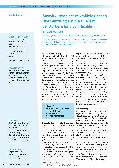 Vorschauseite 1: Auswirkungen der mikrobiologischen Überwachung auf die Qualität der Aufbereitung von flexiblen Endoskopen