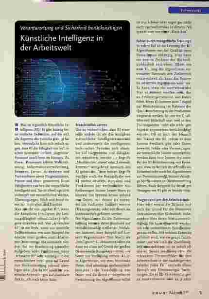 Vorschauseite 1: Verantwortung und Sicherheit berücksichtigen Künstliche Intelligenz in der Arbeitswelt.