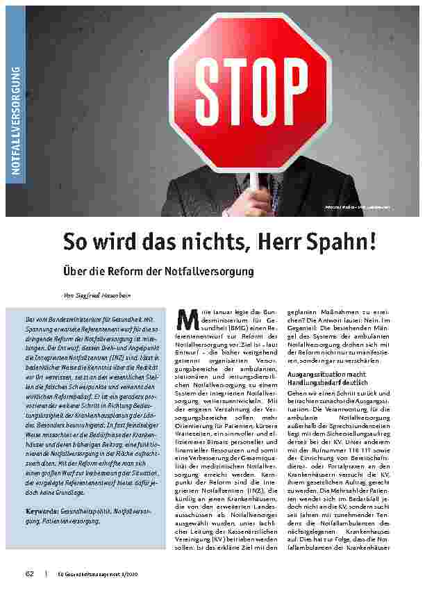 Vorschauseite 1: So wird das nichts, Herr Spahn! Über die Reform der Notfallversorgung