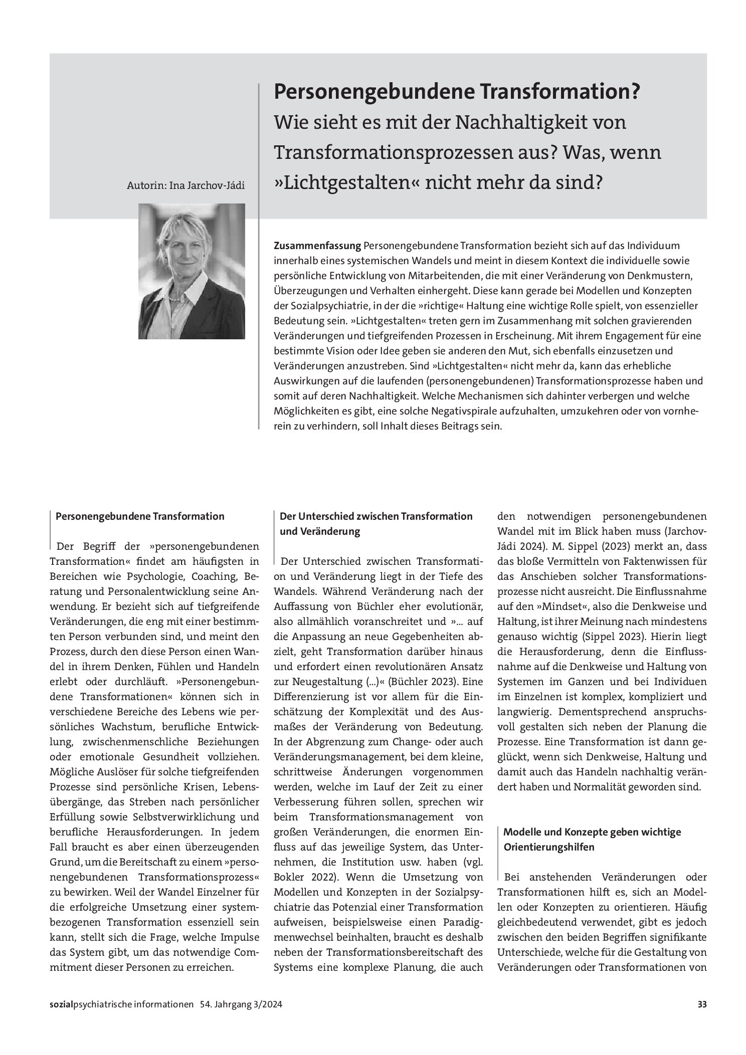 Vorschauseite 1: Personengebundene Transformation? Wie sieht es mit der Nachhaltigkeit von Transformationsprozessen aus? Was, wenn »Lichtgestalten« nicht mehr da sind?