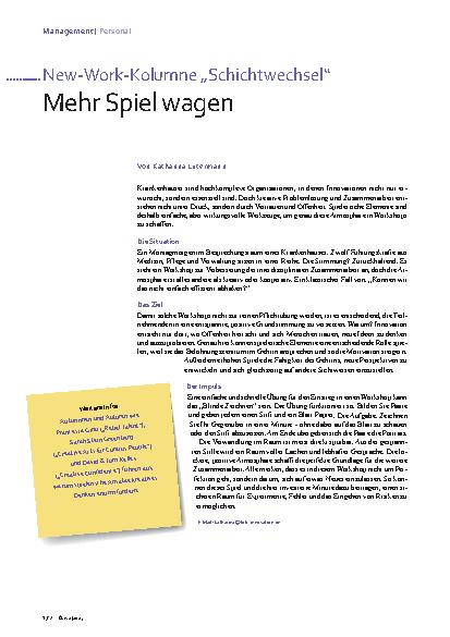 Vorschauseite 1: New-Work-Kolumne „Schichtwechsel“ Mehr Spiel wagen