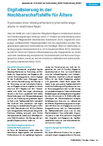 Vorschauseite 1: Digitalisierung in der Nachbarschaftshilfe für Ältere Ergebnisse einer ethnografischen Implementierungs studie im ländlichen Raum