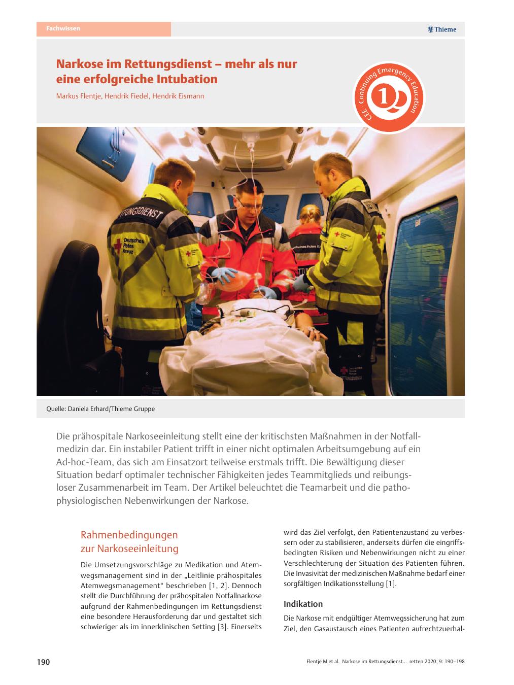 Vorschauseite 1: Narkose im Rettungsdienst – mehr als nur eine erfolgreiche Intubation