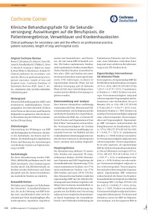 Vorschauseite 1: Klinische Behandlungspfade für die Sekundärversorgung: Auswirkungen auf die Berufspraxis, die Patientenergebnisse, Verweildauer und Krankenhauskosten