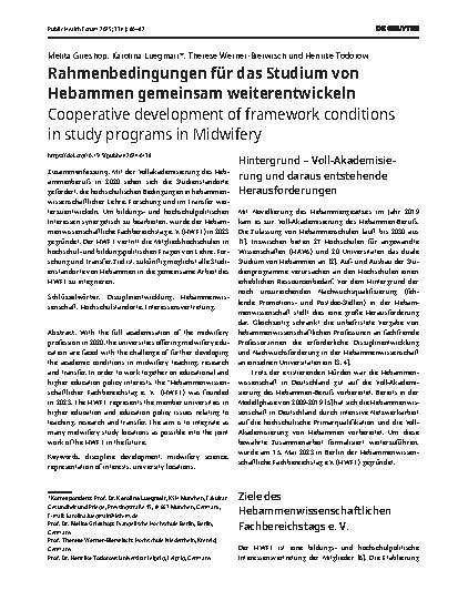 Vorschauseite 1: Rahmenbedingungen für das Studium von Hebammen gemeinsam weiterentwickeln