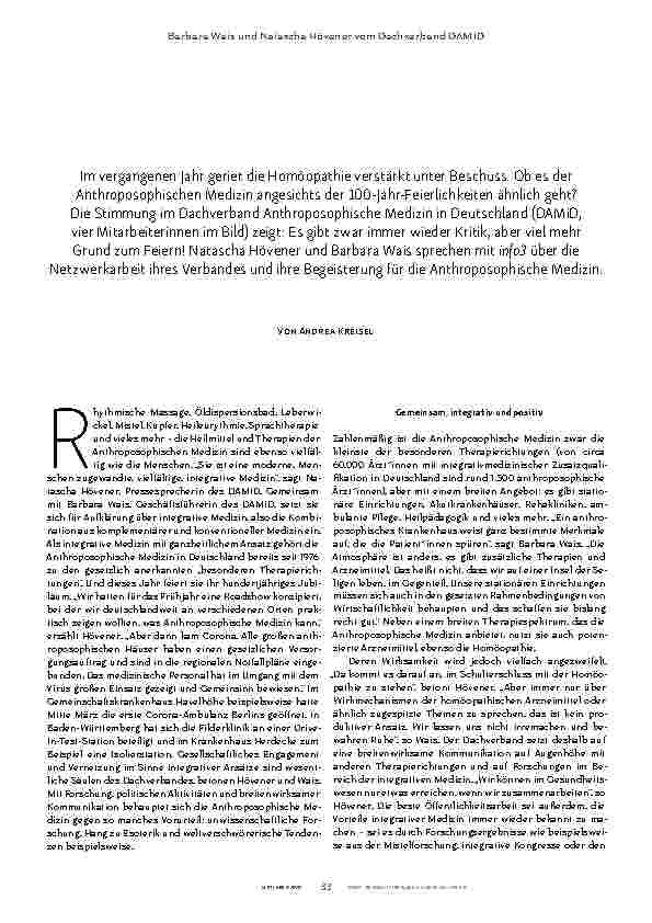 Vorschauseite 2: Die Anthroposophische Medizin tummelt sich.