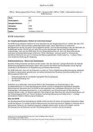 Vorschauseite 1: BVfB informiert Zur Vergütungsdiskussion: Einfach ist nicht immer besser