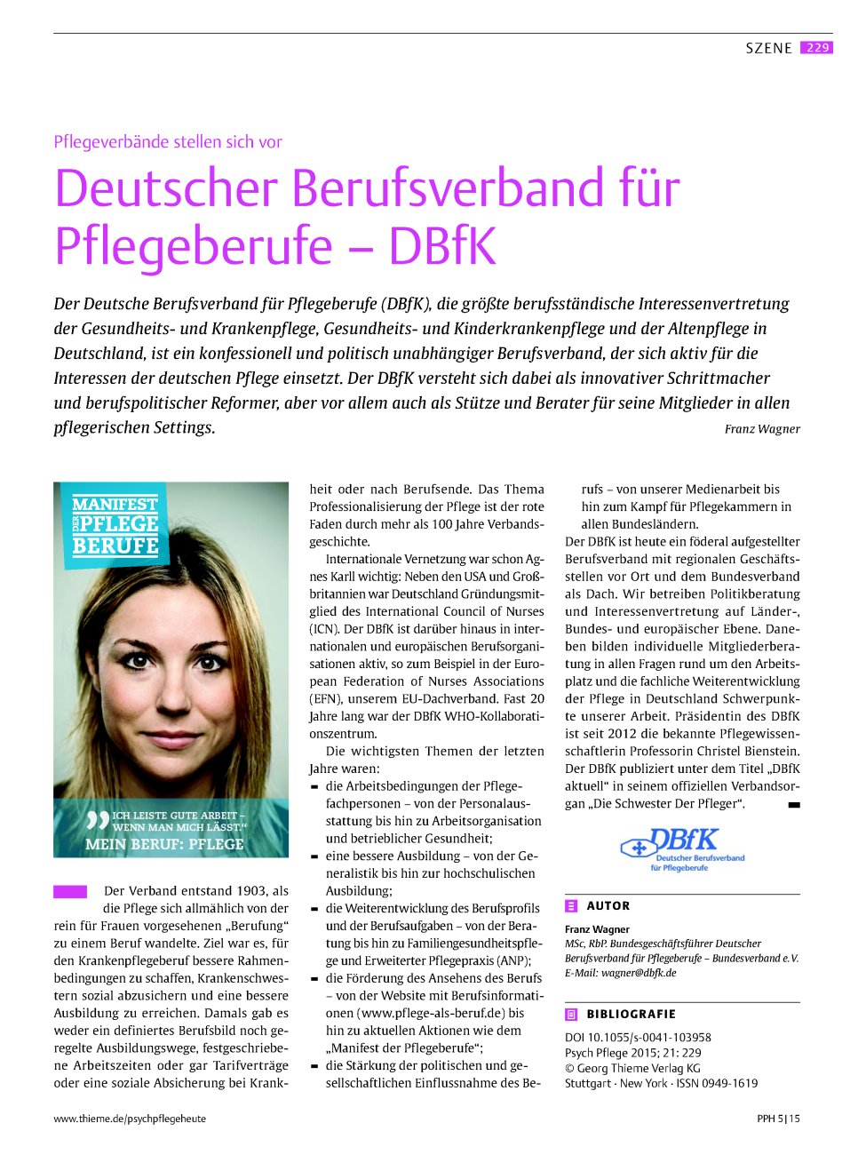 Vorschauseite 1: Deutscher Berufsverband für Pflegeberufe? DBfK
