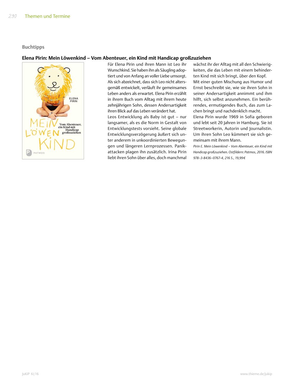 Vorschauseite 1: Buchtipp: Elena Pirin: Mein Löwenkind – Vom Abenteuer, ein Kind mit Handicap großzuziehen