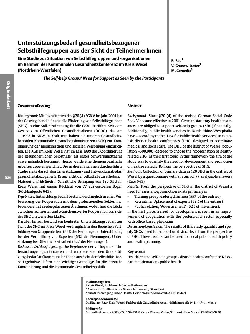 Vorschauseite 1: Unterstützungsbedarf gesundheitsbezogener Selbsthilfegruppen aus der Sicht der TeilnehmerInnen