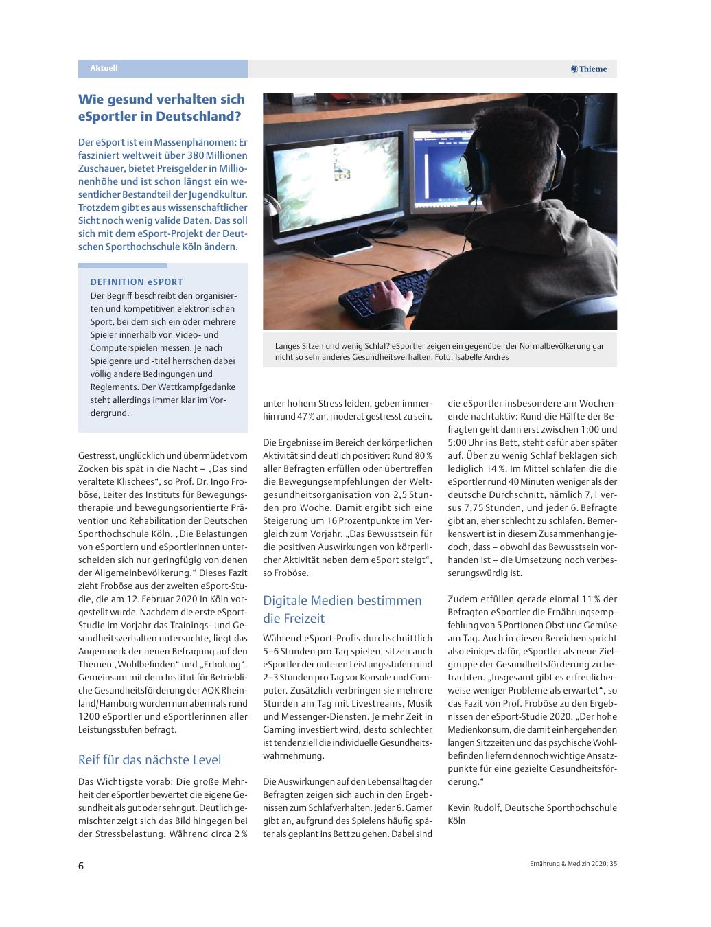 Vorschauseite 1: Wie gesund verhalten sich eSportler in Deutschland?