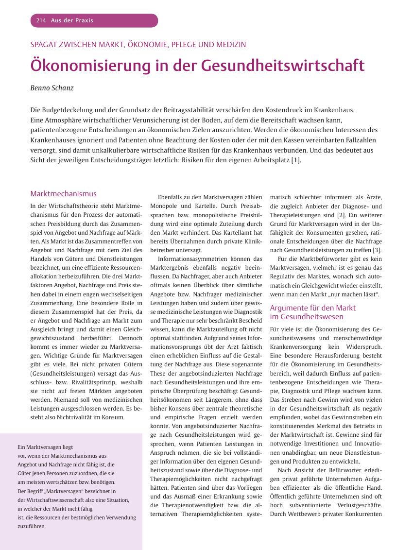 Vorschauseite 1: Ökonomisierung in der Gesundheitswirtschaft