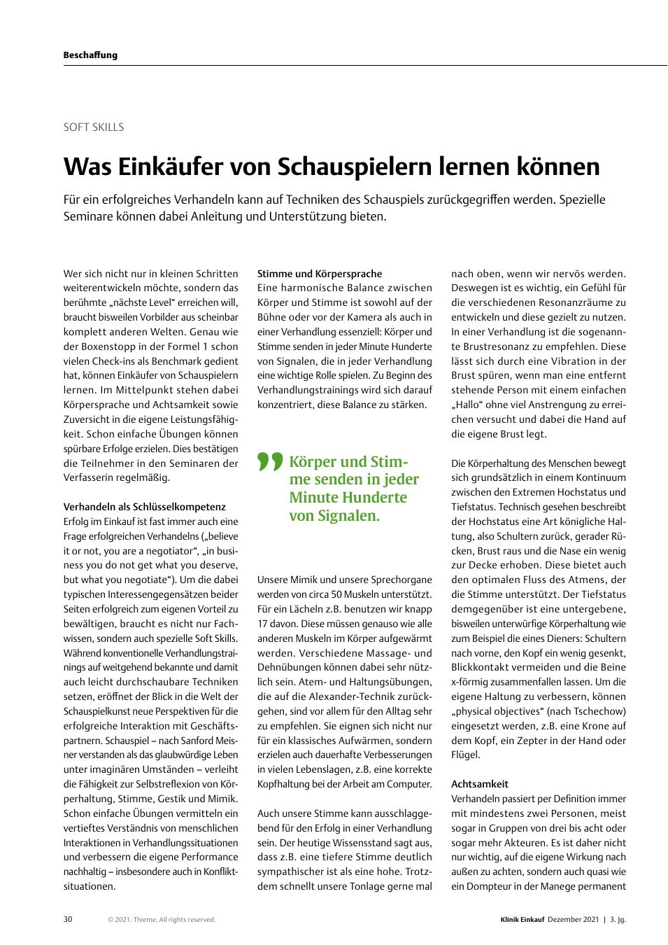 Vorschauseite 1: Soft Skills: Was Einkäufer von Schauspielern lernen können