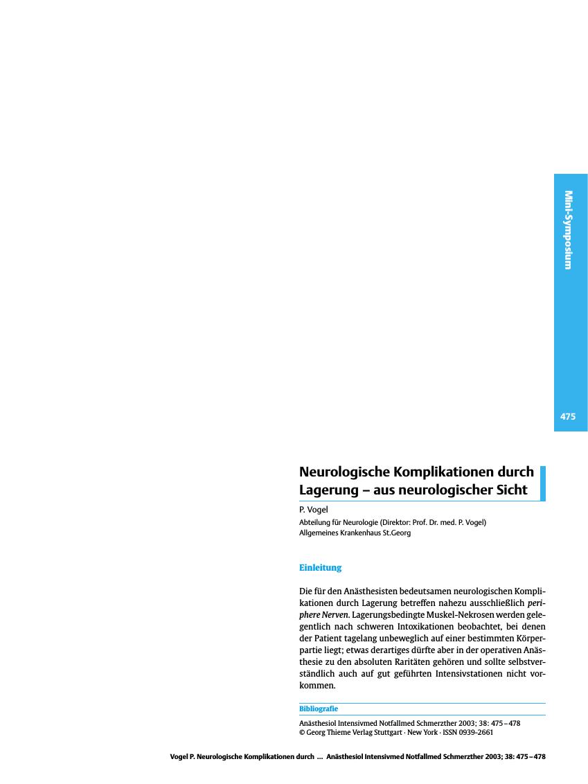 Vorschauseite 1: Neurologische Komplikationen durch Lagerung - aus neurologischer Sicht