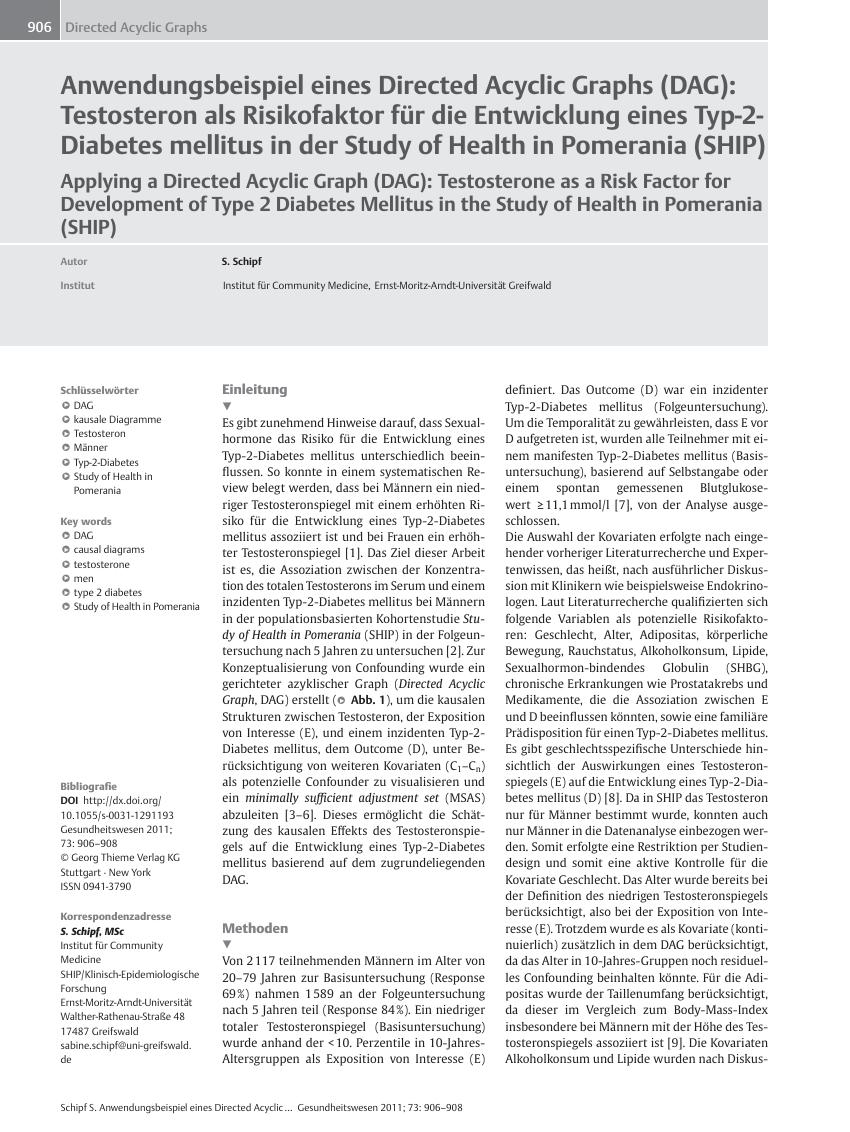 Vorschauseite 1: Anwendungsbeispiel eines Directed Acyclic Graphs (DAG): Testosteron als Risikofaktor für die Entwicklung eines Typ-2-Diabetes mellitus in der Study of Health in Pomerania (SHIP)