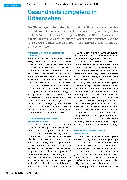 Vorschauseite 1: Gesundheitskompetenz in Krisenzeiten
