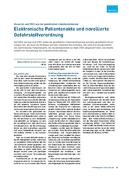 Vorschauseite 1: Elektronische Patientenakte und novellierte Gefahrstoffverordnung