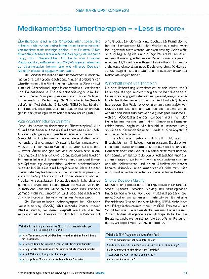 Vorschauseite 1: Medikamentöse Tumortherapien – „Less is more“
