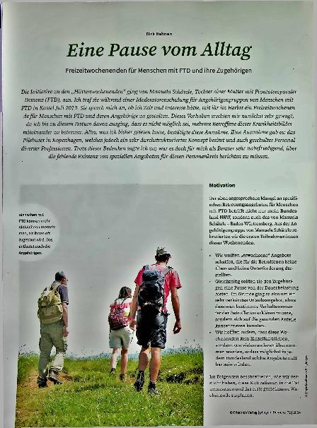 Vorschauseite 1: Eine Pause vom Alltag: Freizeitwochenenden für Menschen mit FTD und ihre Angehörigen