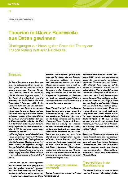 Vorschauseite 1: Theorien mittlerer Reichweite aus Daten gewinnen Überlegungen zur Nutzung der Grounded Theory zur Theoriebildung mittlerer Reichweite