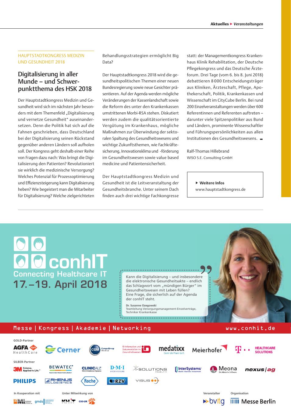 Vorschauseite 1: Hauptstadtkongress Medizin und Gesundheit 2018 - Digitalisierung in aller Munde ? und Schwerpunktthema des HSK 2018