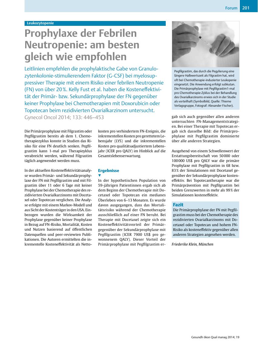 Vorschauseite 1: Leukozytopenie ? Prophylaxe der Febrilen Neutropenie: am besten gleich wie empfohlen
