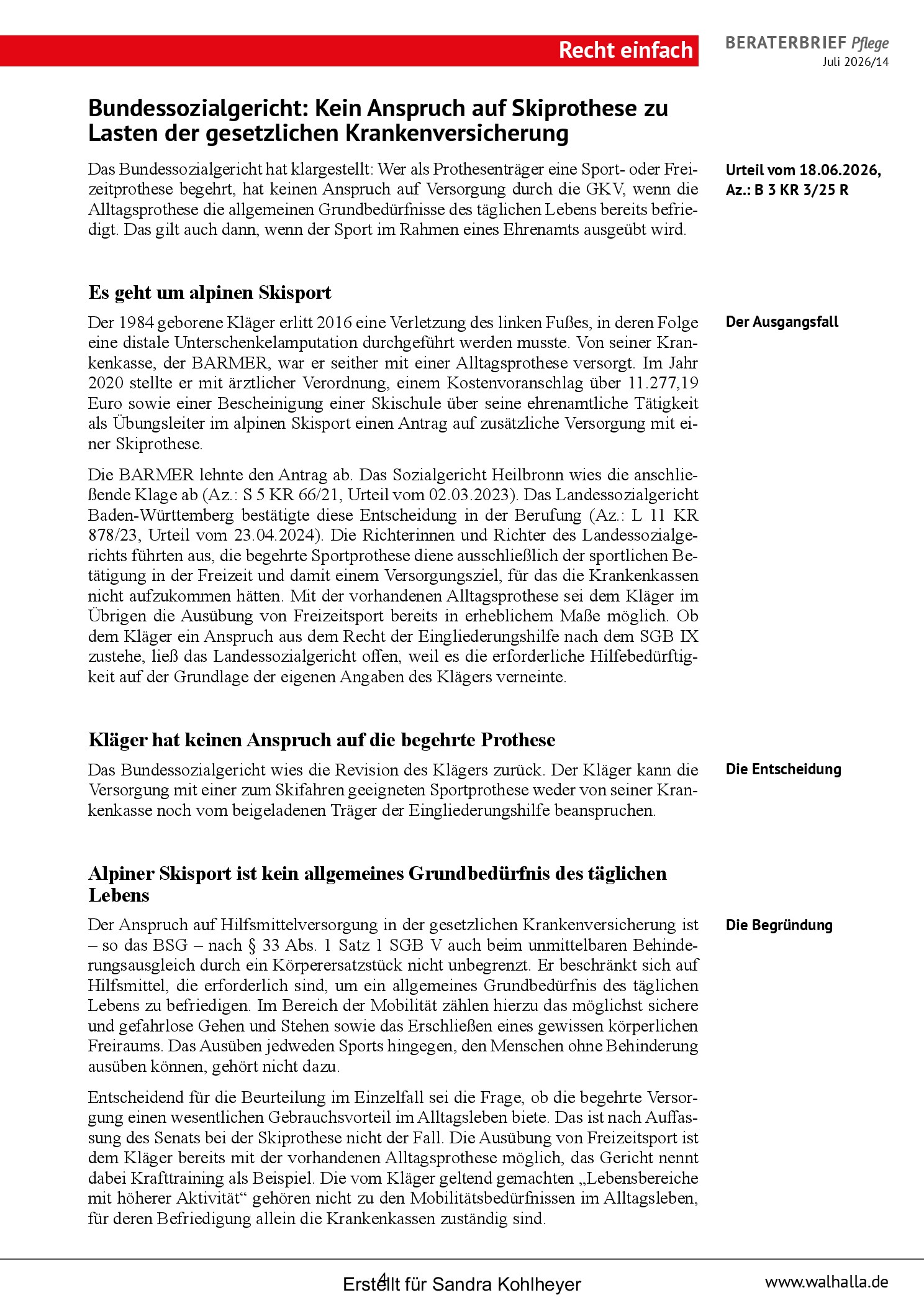Vorschauseite 4: Beraterbrief Pflege, Ausgabe Juli 2026/14