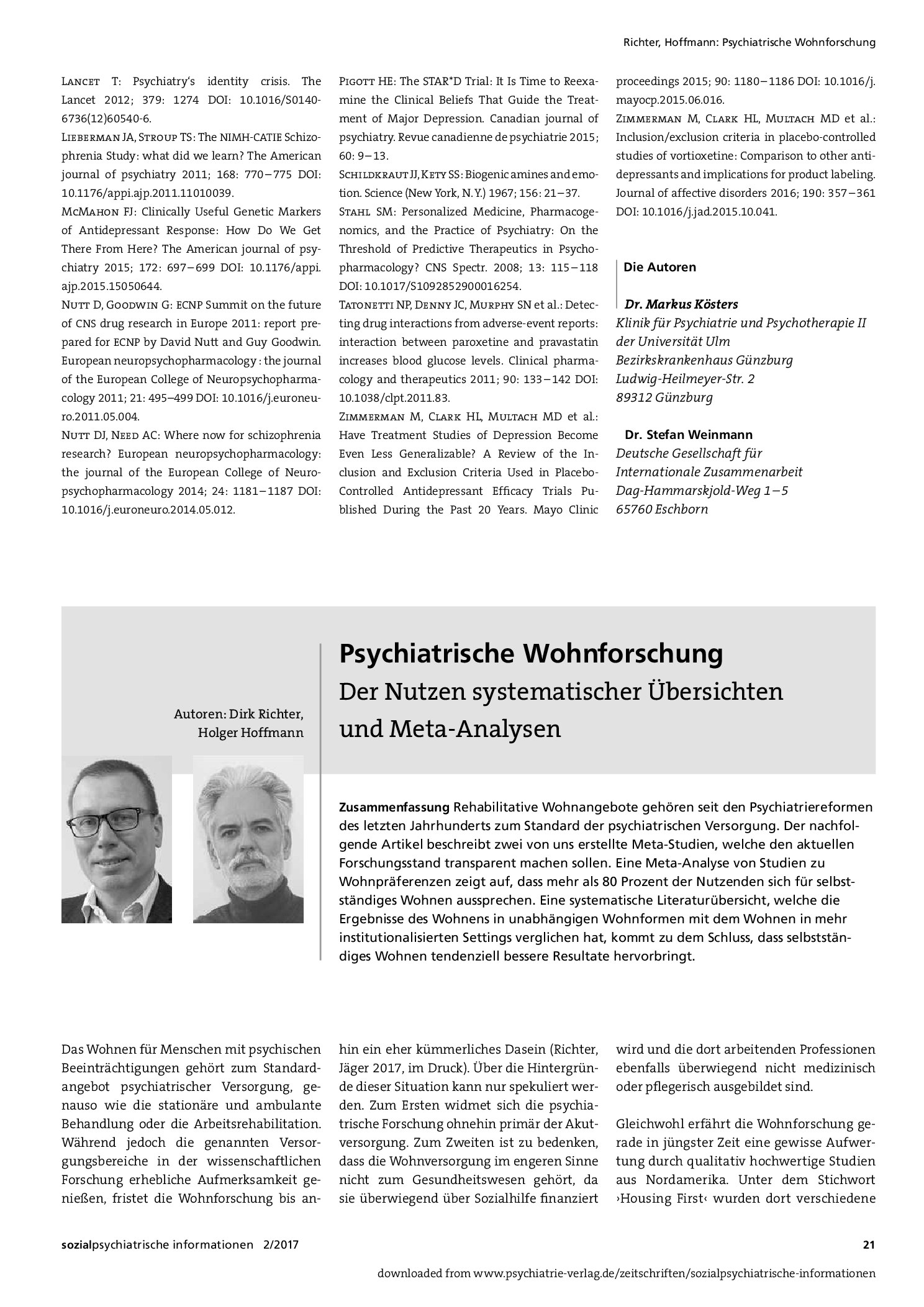 Vorschauseite 1: Psychiatrische Wohnforschung. Der Nutzen systematischer Übersichten und Meta-Analysen