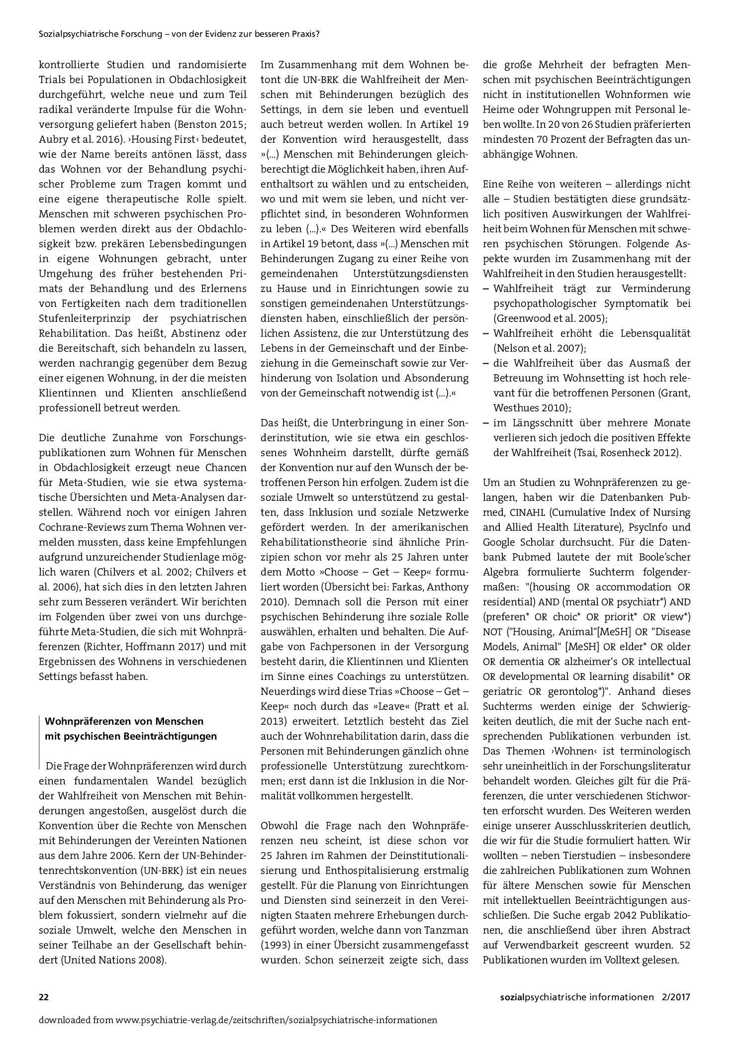 Vorschauseite 2: Psychiatrische Wohnforschung. Der Nutzen systematischer Übersichten und Meta-Analysen