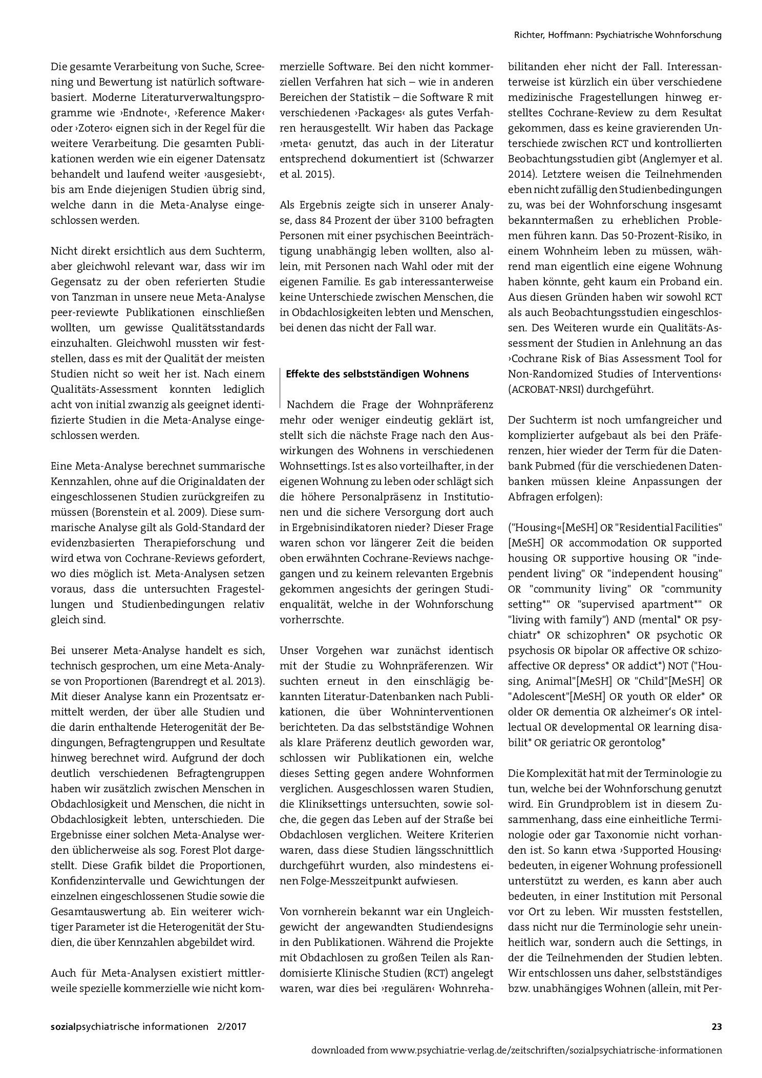Vorschauseite 3: Psychiatrische Wohnforschung. Der Nutzen systematischer Übersichten und Meta-Analysen