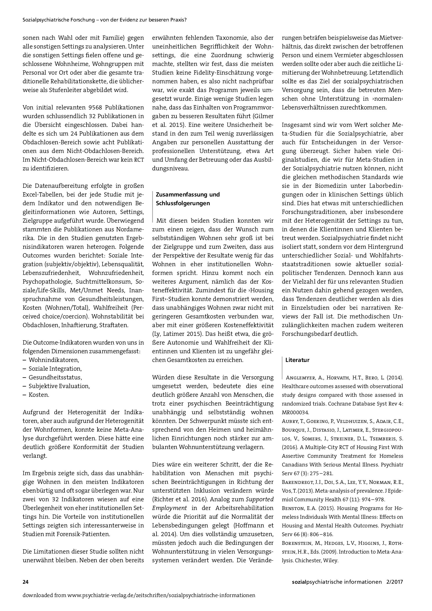 Vorschauseite 4: Psychiatrische Wohnforschung. Der Nutzen systematischer Übersichten und Meta-Analysen
