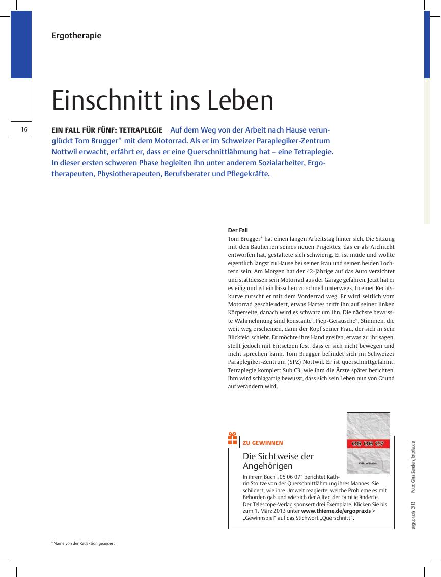 Vorschauseite 1: Ein Fall für Fünf: Tetraplegie ? Einschnitt ins Leben