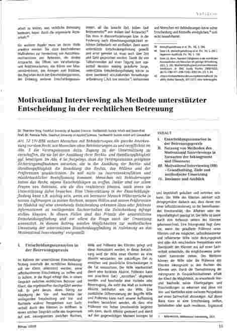 Vorschauseite 1: Motivational Interviewing als Methode unterstützter Entscheidung in der rechtlichen Betreuung