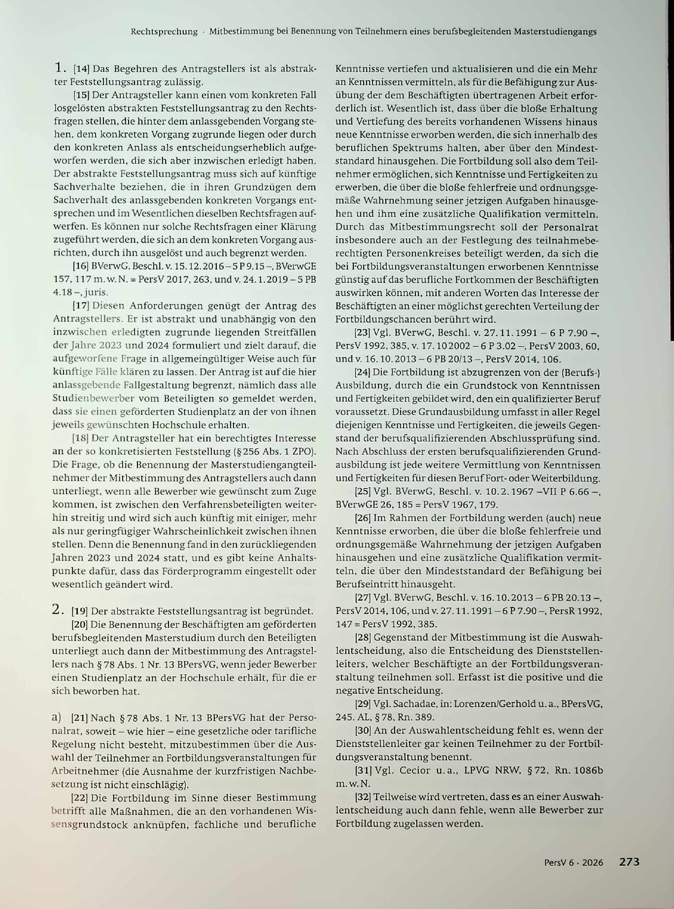 Vorschauseite 2: Mitbestimmung bei Benennung von Teilnehmern eines berufsbegleitenden Masterstudiengangs