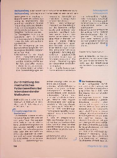 Vorschauseite 1: Zur Ermittlung des mutmaßlichen Patientenwillens bei lebensbeendender Maßnahme
