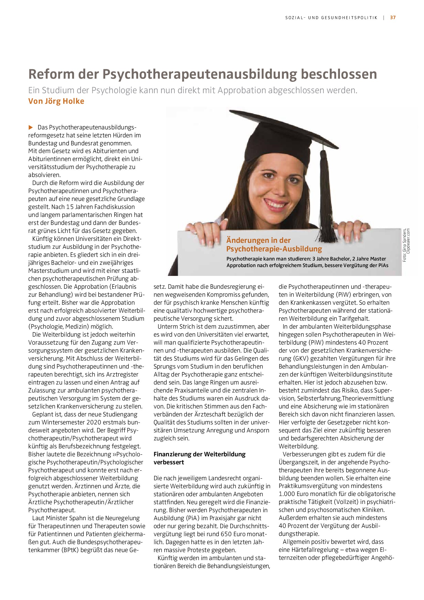 Vorschauseite 1: Reform der Psychotherapeutenausbildung beschlossen