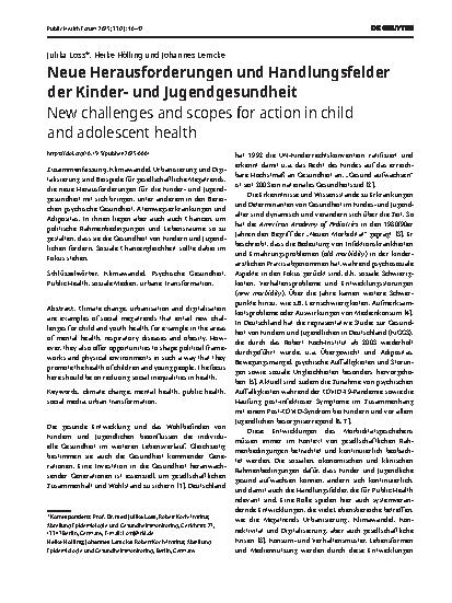 Vorschauseite 1: Neue Herausforderungen und Handlungsfelder der Kinderund Jugendgesundheit