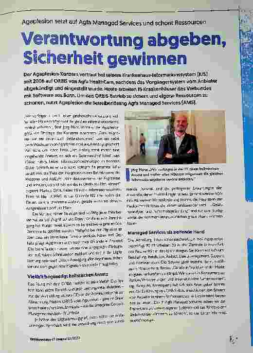 Vorschauseite 1: Agaplesion setzt auf Agfa Managed Services und schont Ressourcen. Verantwortung abgeben, Sicherheit gewinnen.