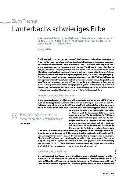 Vorschauseite 1: Lauterbachs schwieriges Erbe