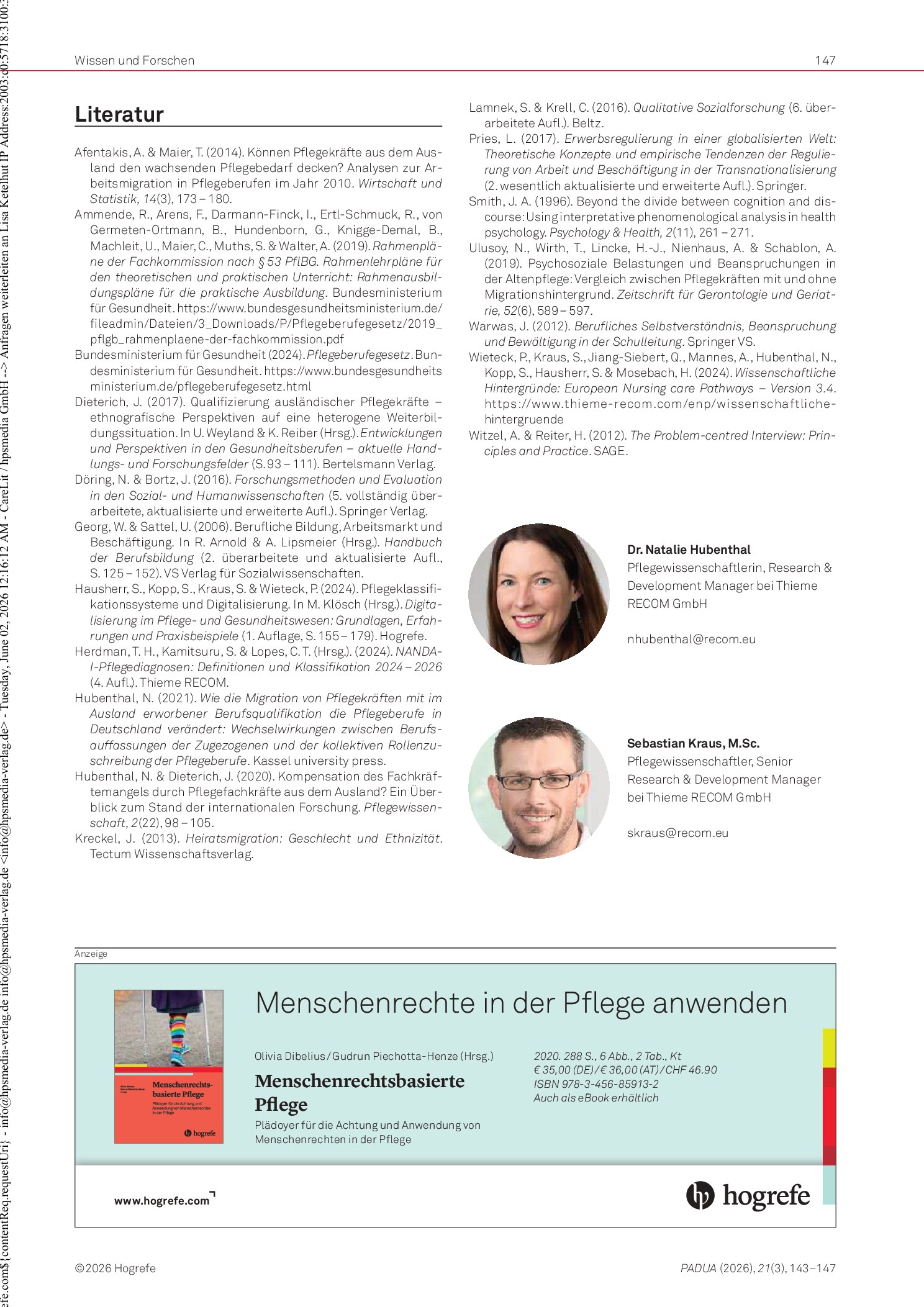 Vorschauseite 5: Ein gemeinsames Pflegeverständnis schaffen. Nachhaltige Integration internationaler Pflegefachpersonen mithilfe von Pflegeklassifikationssystemen