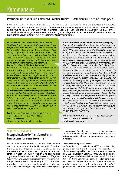 Vorschauseite 1: Physician Assistants und Advanced Practice Nurses – Statements aus den Berufsgruppen