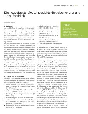 Vorschauseite 1: Die neugefasste Medizinprodukte-Betreiberverordnung – ein Überblick