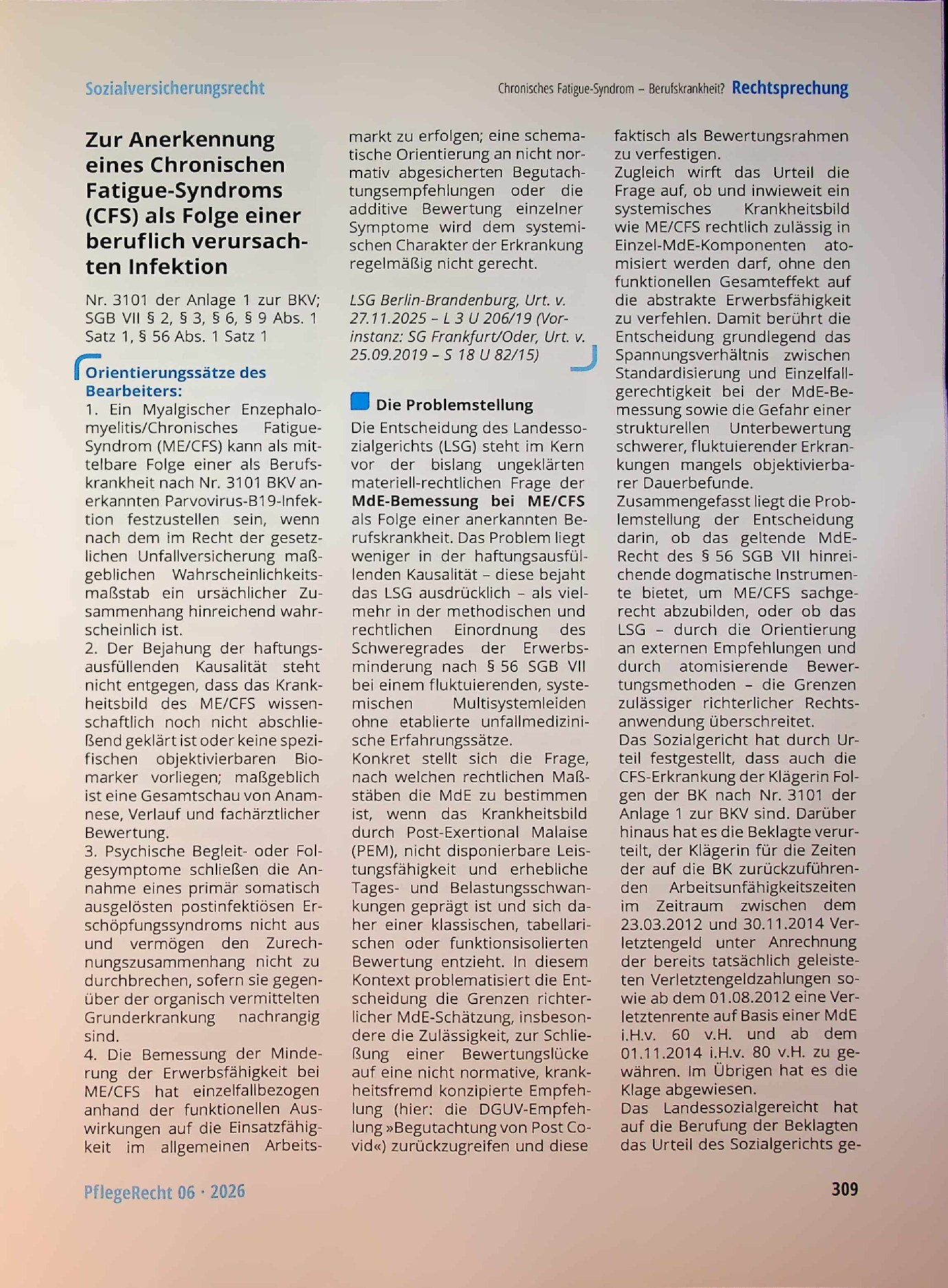 Vorschauseite 1: Chronisches Fatigue-Syndrom – Berufskrankheit?