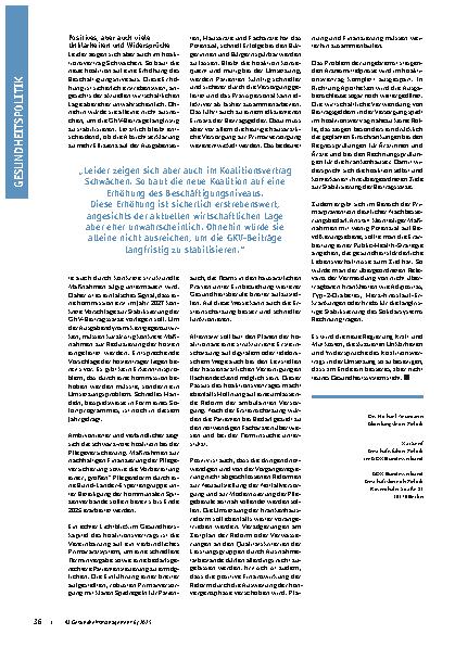 Vorschauseite 3: Ziel erkannt, aber der Weg ist noch unbestimmt Die gesundheitspolitische Agenda der schwarz-roten Koalition