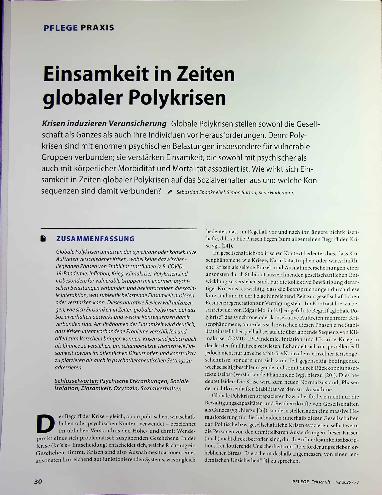 Vorschauseite 1: Einsamkeit in Zeiten globaler Polikrisen