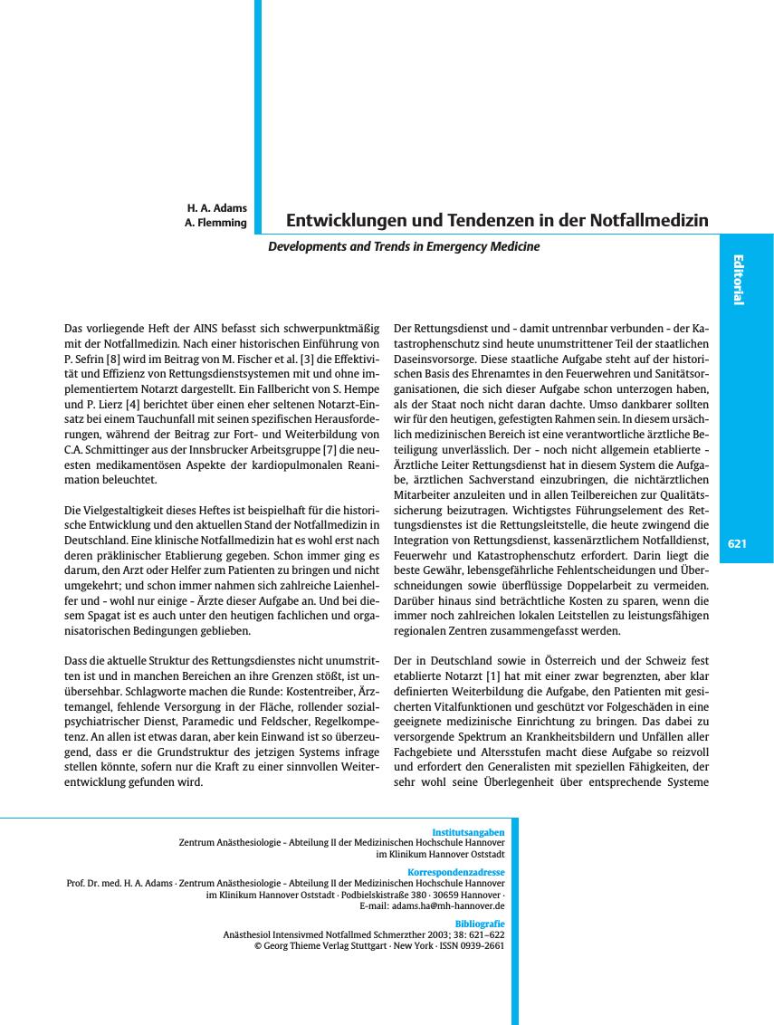 Vorschauseite 1: Entwicklungen und Tendenzen in der Notfallmedizin