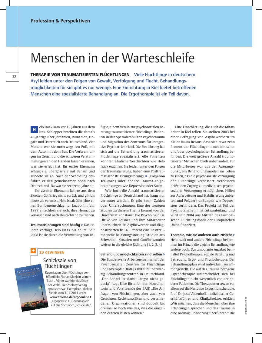 Vorschauseite 1: Therapie von Traumatisierten Flüchtlingen ? Menschen in der Warteschleife