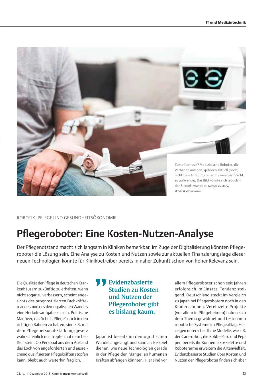 Vorschauseite 1: Robotik, Pflege und Gesundheitsökonomie: Pflegeroboter: Eine Kosten-Nutzen-Analyse