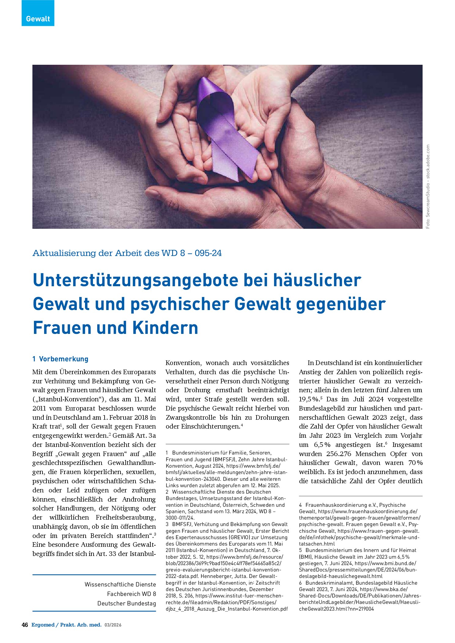 Vorschauseite 1: Unterstützungsangebote bei häuslicher und psychischer Gewalt gegenüber Frauen und Kindern